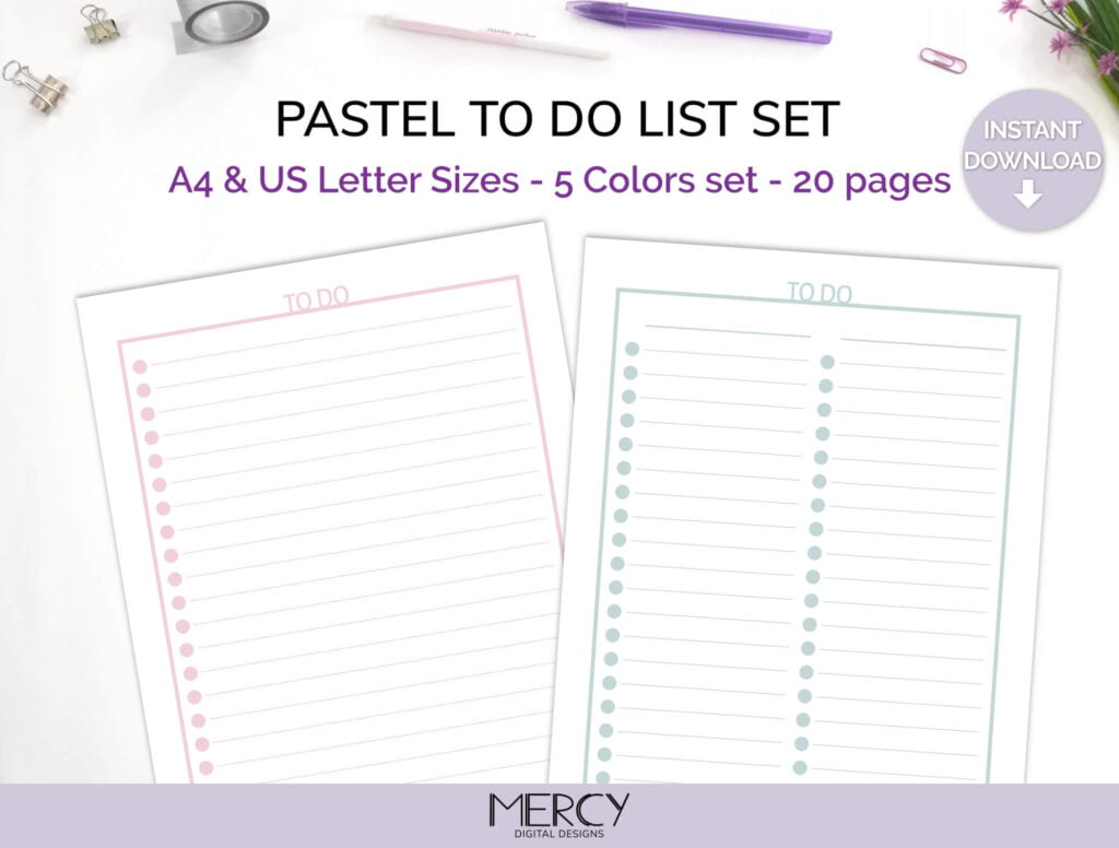 Pastel To Do List Printable A And Us Letter Mercy Digital Designs