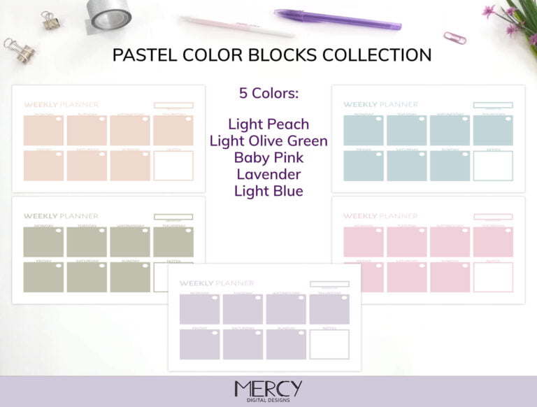 Personal Weekly Planner Printable Pastel Mercy Digital Designs