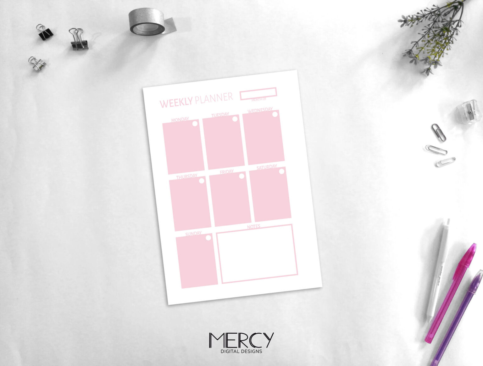 A6 Vertical Weekly Planner Printable Pastel Mercy Digital Designs