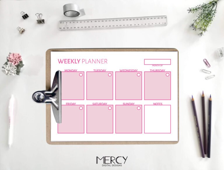Cute Weekly Planner Printable, A4 and Letter • Mercy Digital Designs