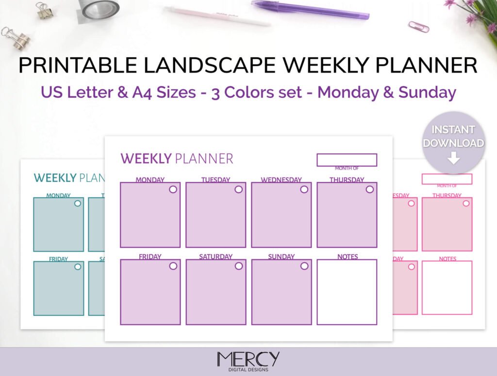 Cute daily planner printable a4 and letter mercy digital designs