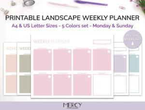 A6 Vertical Weekly Planner Printable Pastel • Mercy Digital Designs