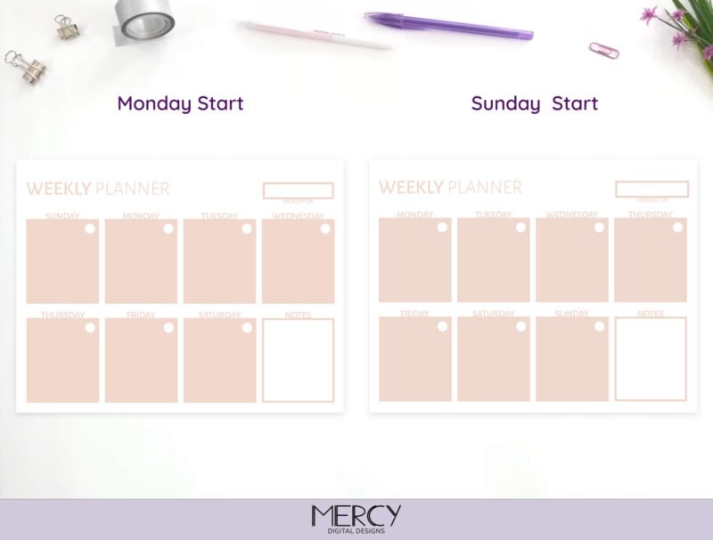 Pastel Weekly Planner Monday Sunday