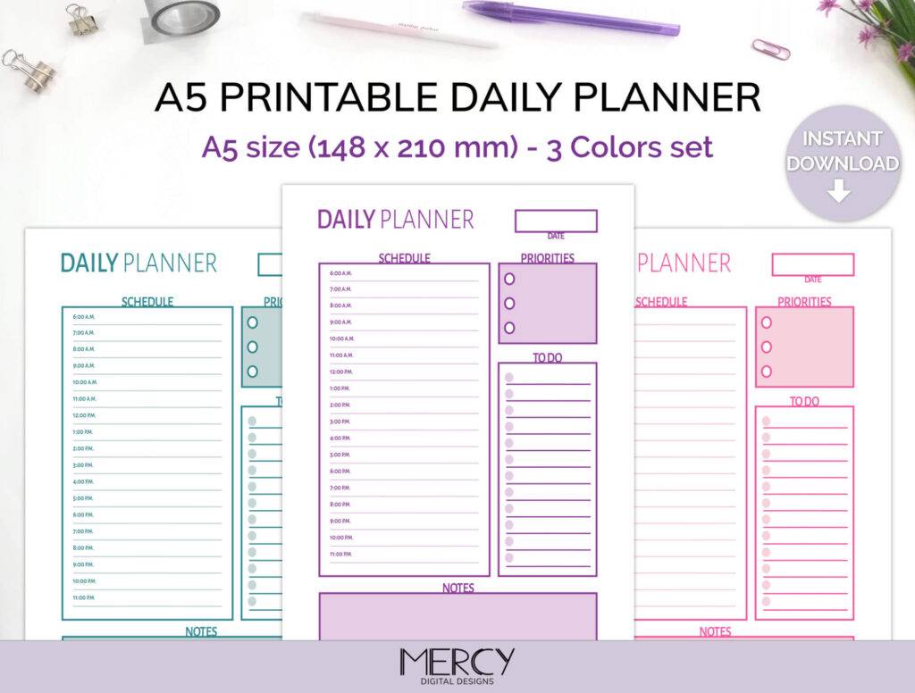 Printable A5 Daily Planner Cute • Mercy Digital Designs