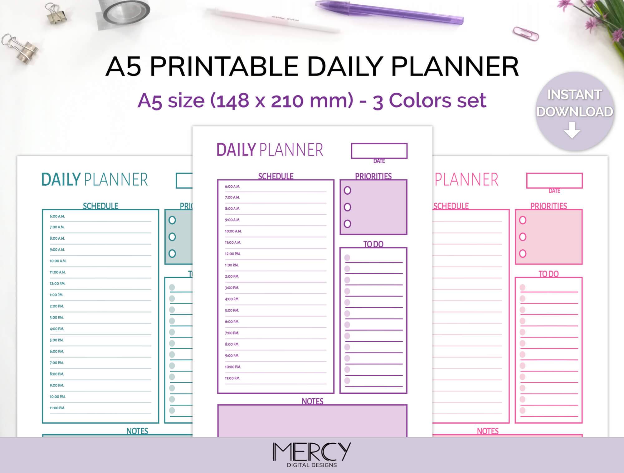 Printable A5 Daily Planner Cute • Mercy Digital Designs