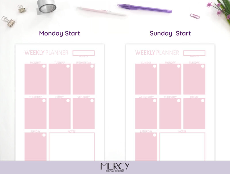 A5 Pastel Vertical Weekly Planner Monday Sunday