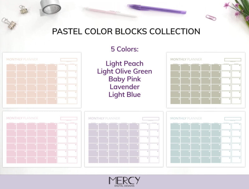 A5 Pastel Monthly Planner Set