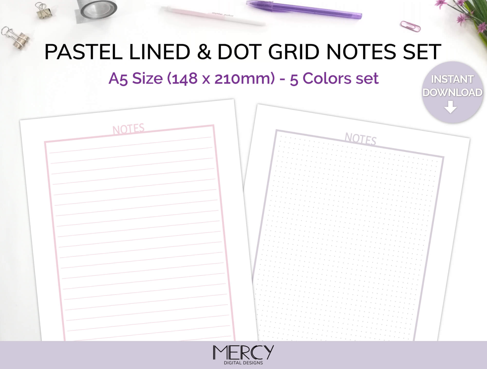 Printable Letter Pages in Pastel Star Gradient x5 designs, x10 A5 size pages