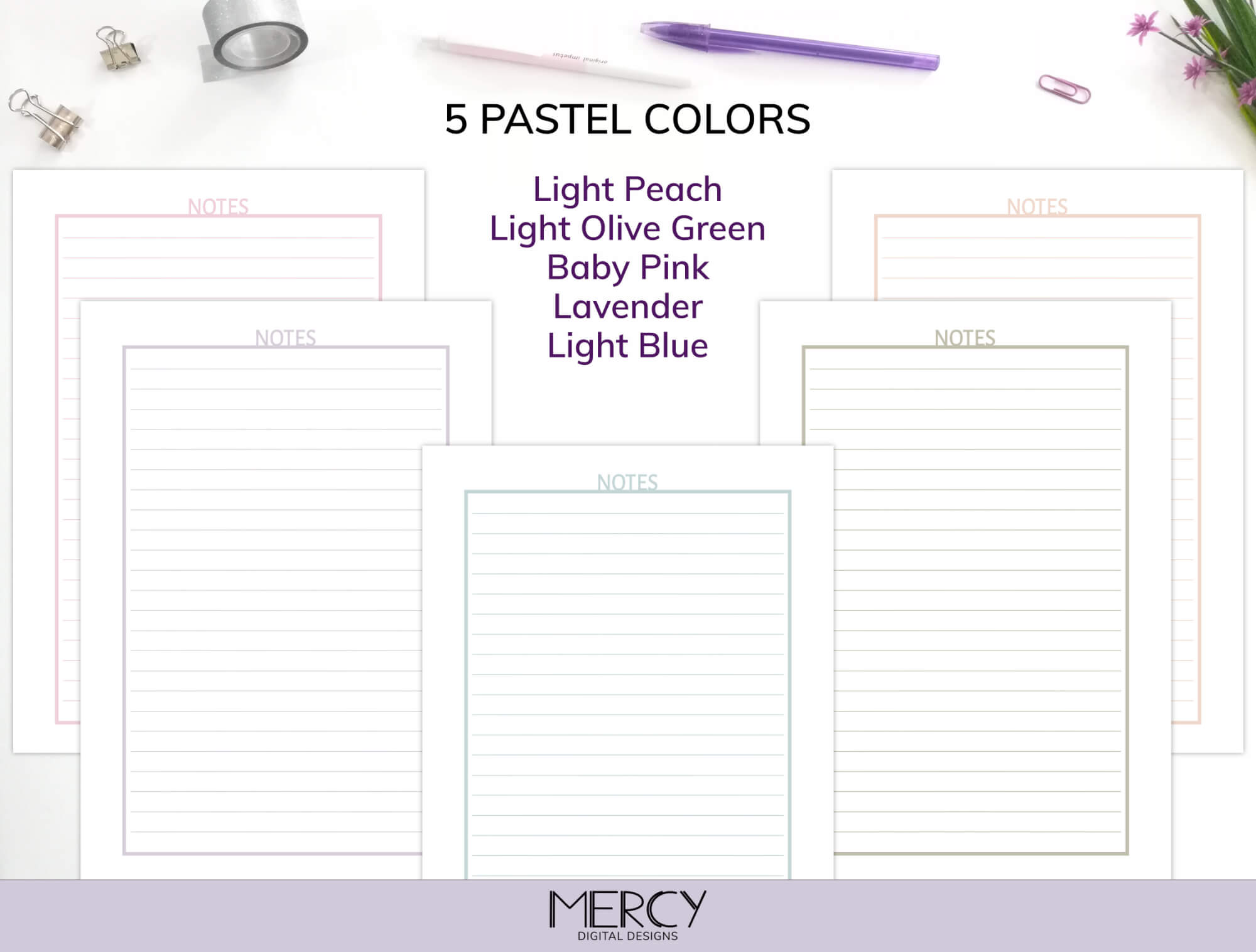 Printable Letter Pages in Pastel Star Gradient x5 designs, x10 A5 size pages