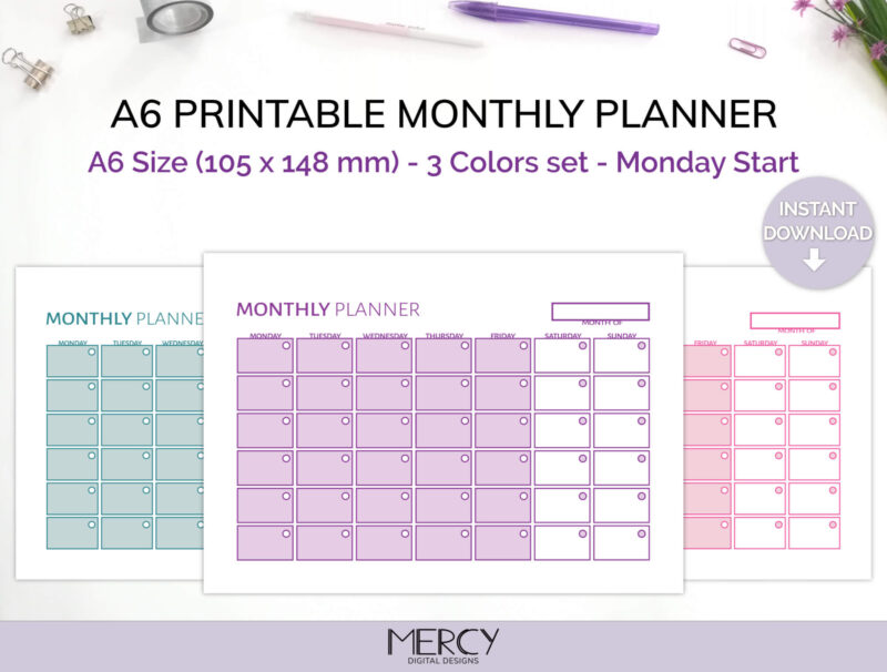 A6 Cute Monthly Planner Printable