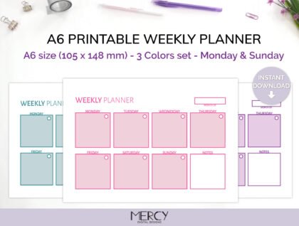 A6 Cute Printable Weekly Planner
