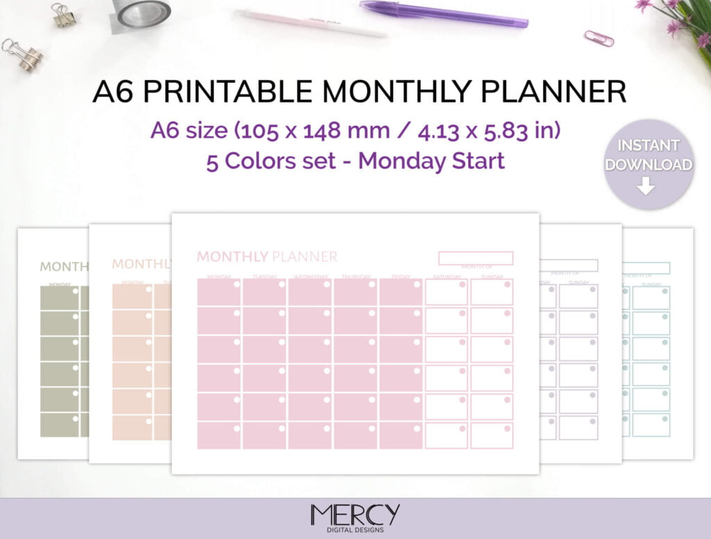 Cute Landscape Daily Planner Printable, A4 and Letter • MDD