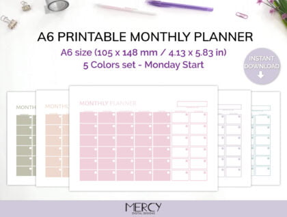 A6 Pastel Monthly Planner
