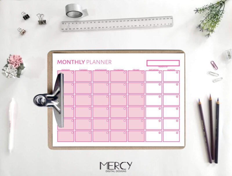 Cute Monthly Planner Clipboard