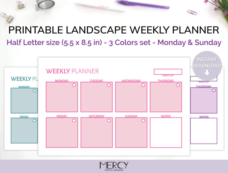 Half Cute Weekly Planner Printable