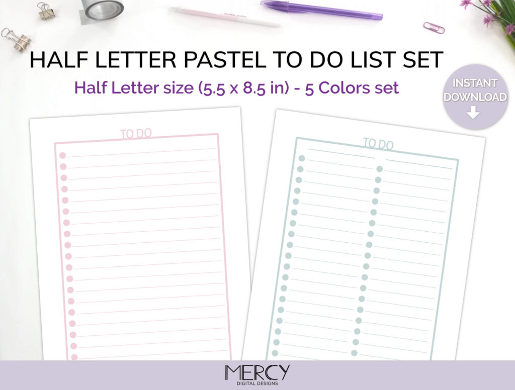 Half To Do List Printable Pastel Set • Mercy Digital Designs