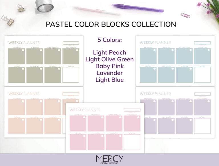 Half Weekly Planner Printable Pastel • Mercy Digital Designs
