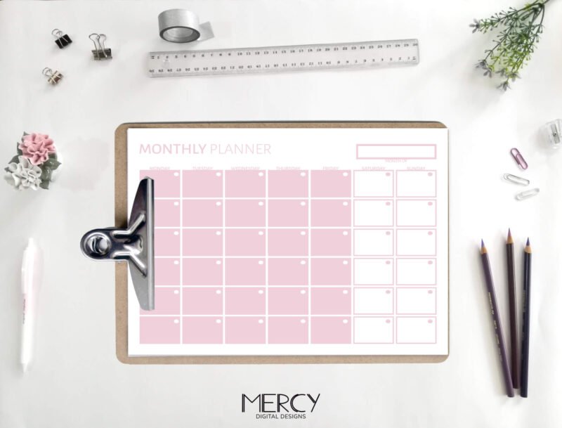 Pastel Monthly Planner Clipboard