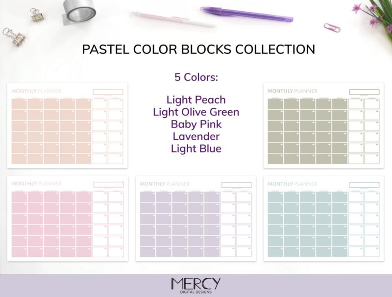 Pastel Monthly Planner Set A4 Letter