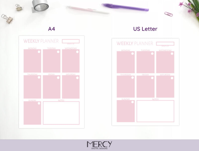 Pastel Portrait Weekly Planner A4 Letter