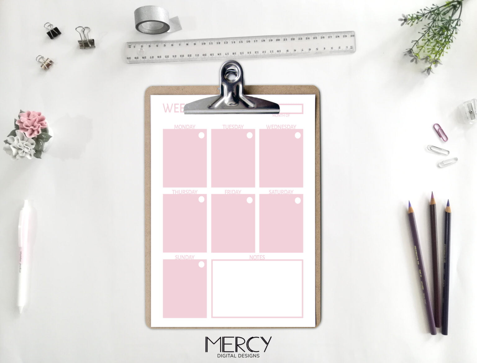 A5 Vertical Weekly Planner Printable Pastel • Mercy Digital Designs
