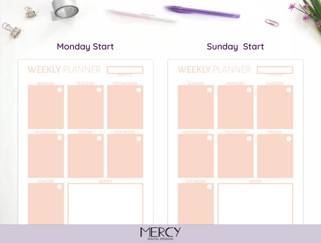 A5 Vertical Weekly Planner Printable Pastel • Mercy Digital Designs