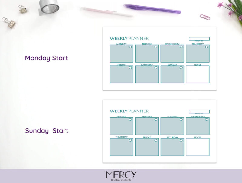 Personal Cute Weekly Planner Monday Sunday