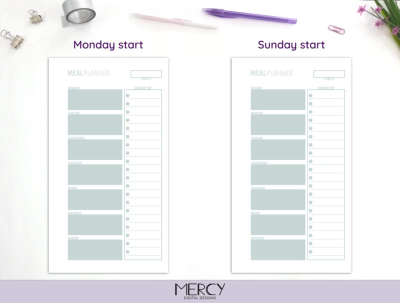 Personal Pastel Meal Planner Monday Sunday