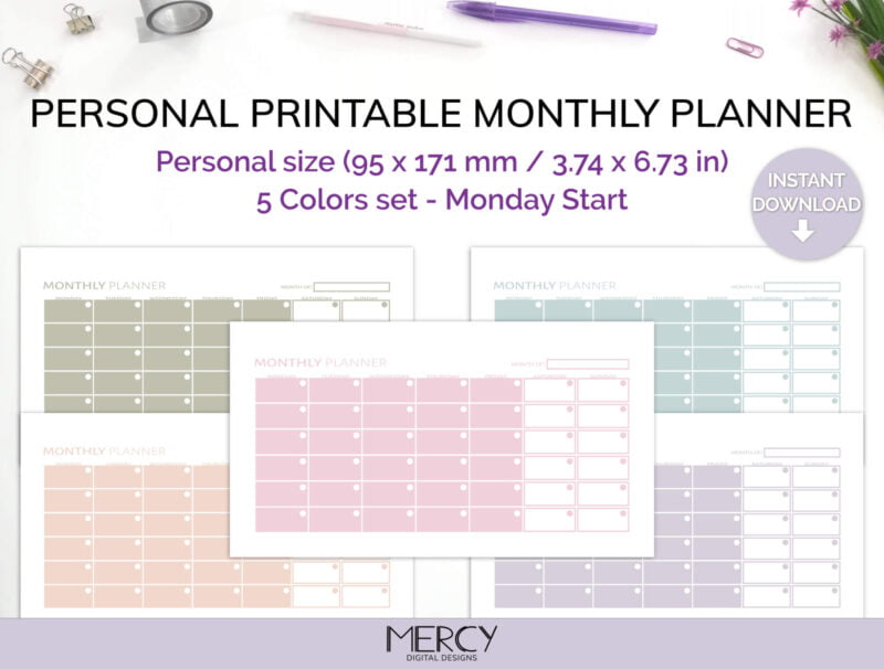 Personal Pastel Monthly Planner