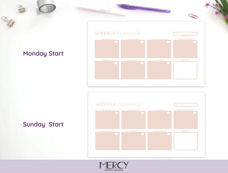 Personal Pastel Weekly Planner Monday Sunday