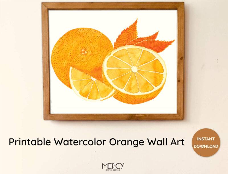 Printable Watercolor Orange Fruit Wall Art