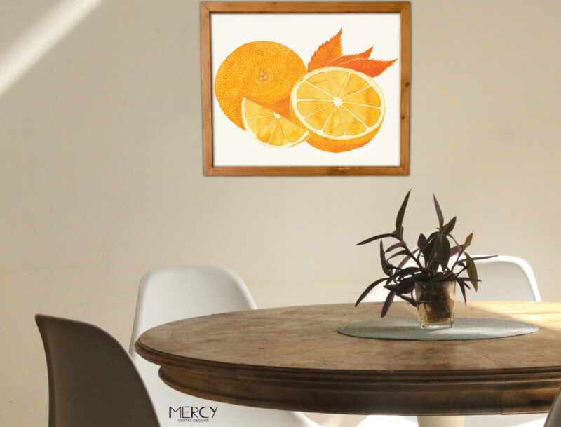 Watercolor Orange Fruit Wall Art Dining Room