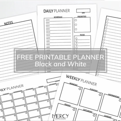 Printable Planner Black and White Free • Mercy Digital Designs