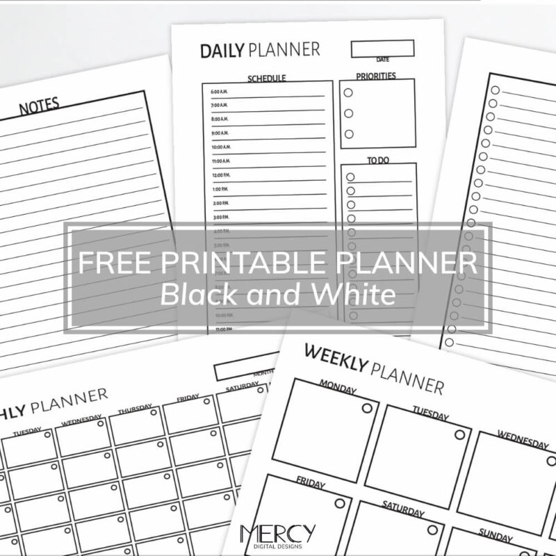 Printable Planner Black and White Free • Mercy Digital Designs