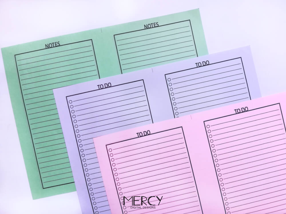 Printable planners on colored paper