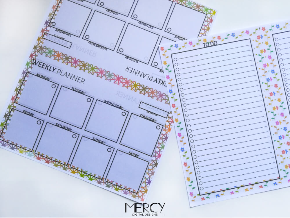 Printable planners on stationery paper