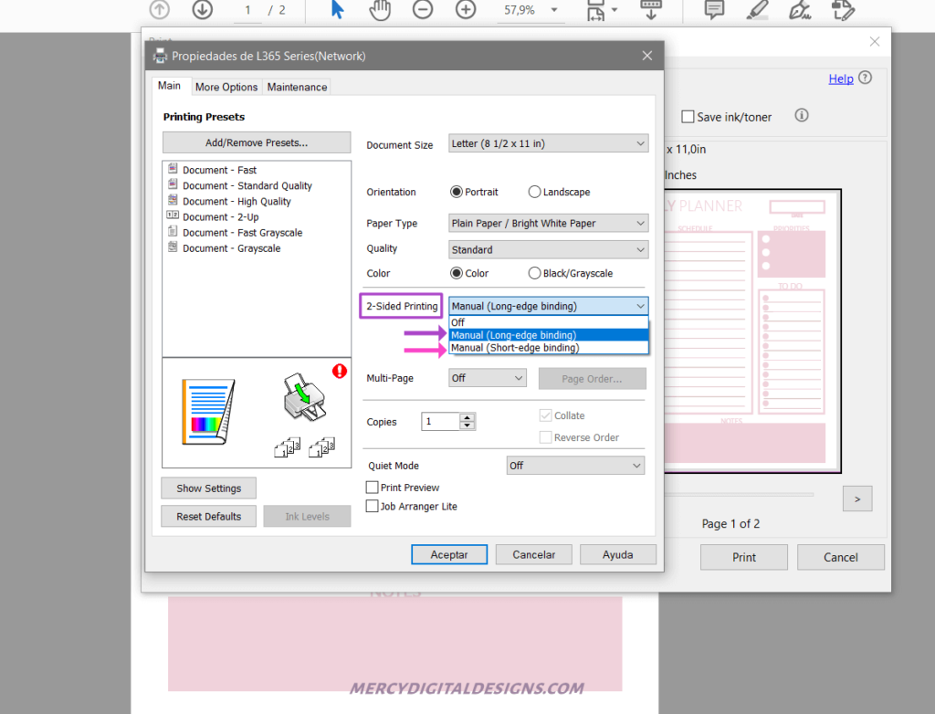 How to print planner pages on both sides