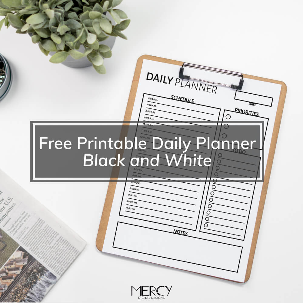 Free Printable Black and White Daily Planner