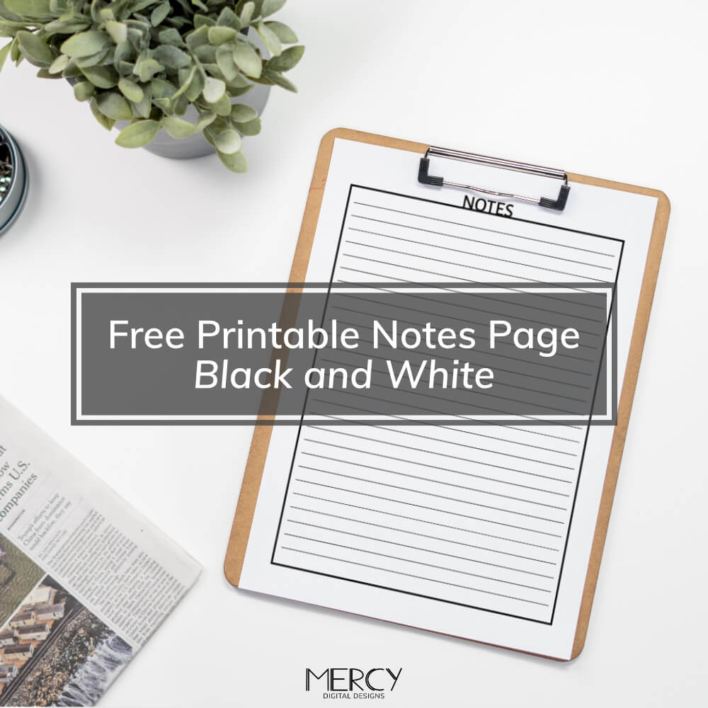 Free Downloadable Printable Notes Page Black and White