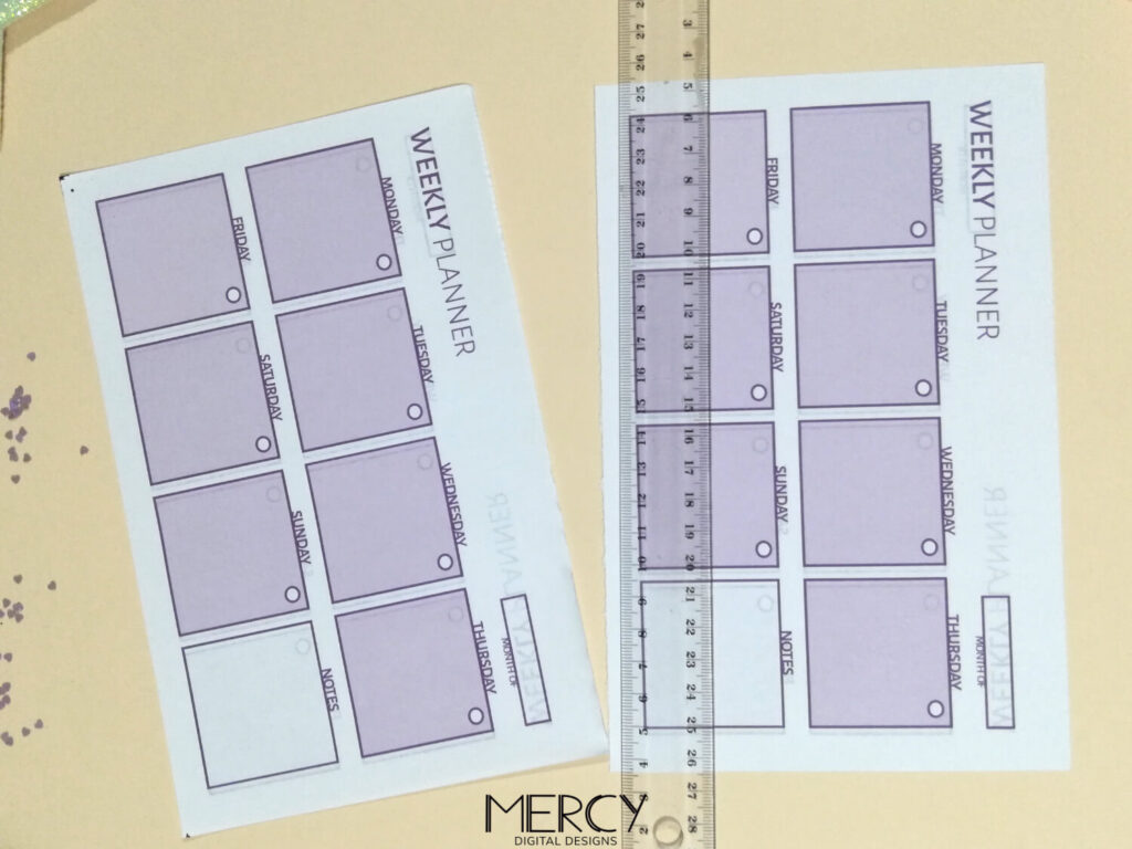 cut planner page with ruler