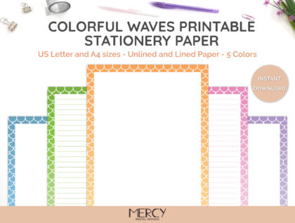 Colorful Waves Printable Stationery Borders Paper