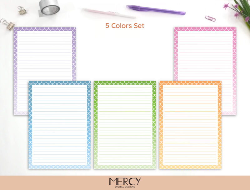 Colorful waves printable stationery borders paper set