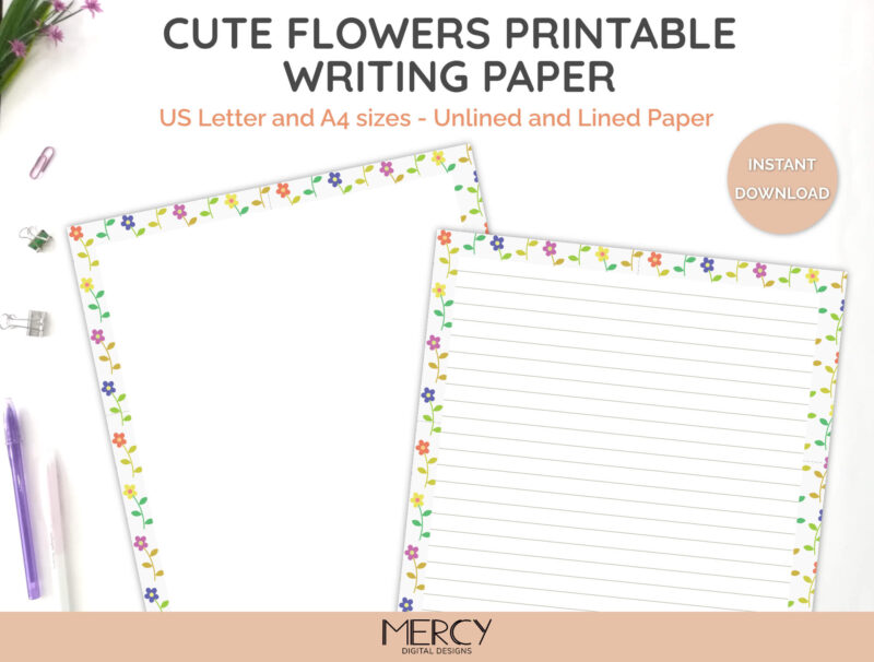 Cute Flowers Printable Writing Paper