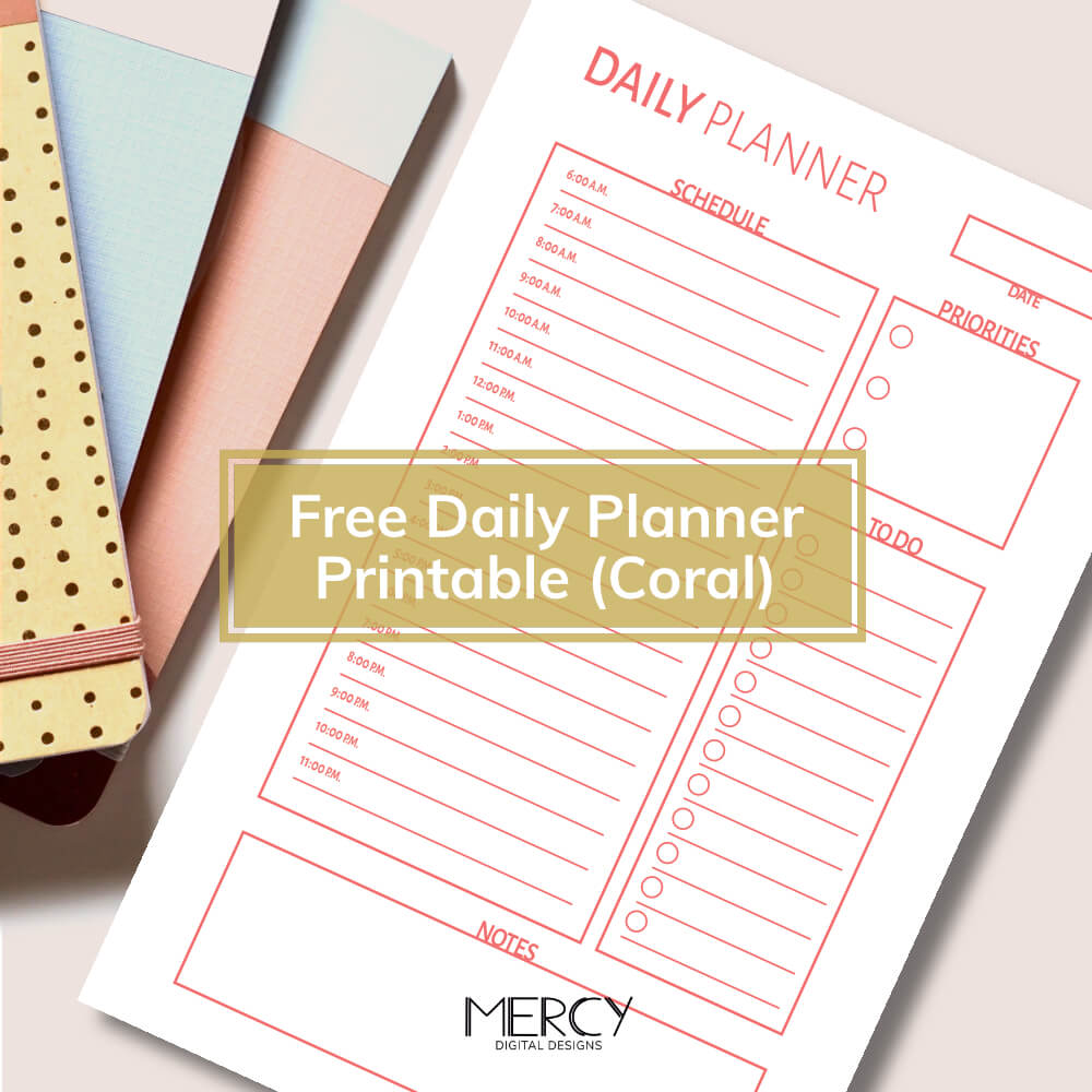 Free Daily Planner Printable in Cute Coral Color