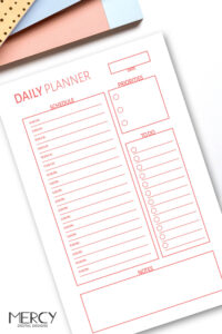 Free Daily Planner Printable in Cute Coral Color • Mercy Digital Designs