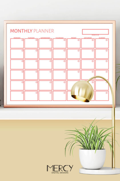 Free Monthly Planner Inserts Printable (Coral) • Mercy Digital Designs