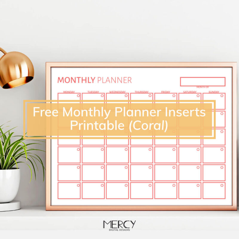 Free Monthly Planner Inserts Printable (Coral) • Mercy Digital Designs