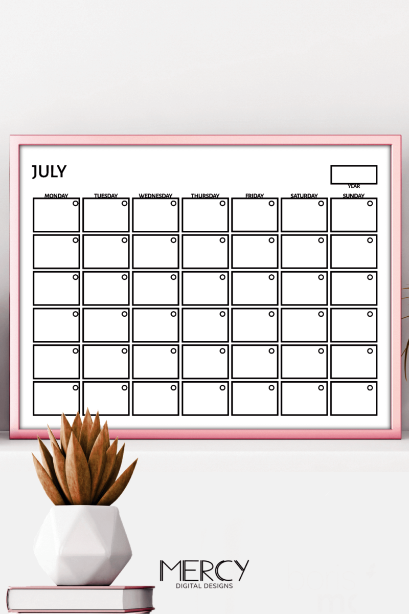 Free Printable Blank Calendar Black and White • Mercy Digital Designs