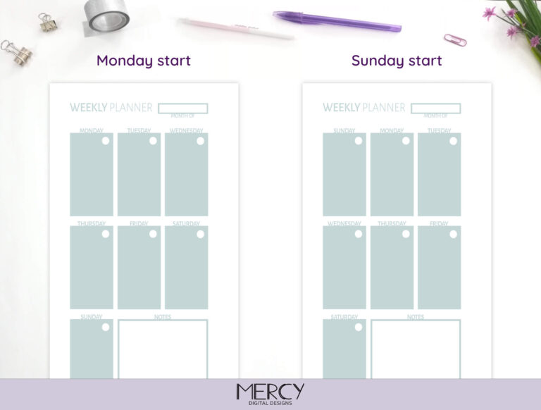 Personal Vertical Weekly Planner Printable Pastel • Mercy Digital Designs