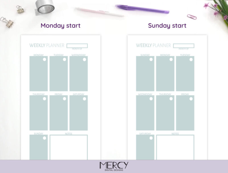Personal Vertical Weekly Planner Pastel Monday Sunday